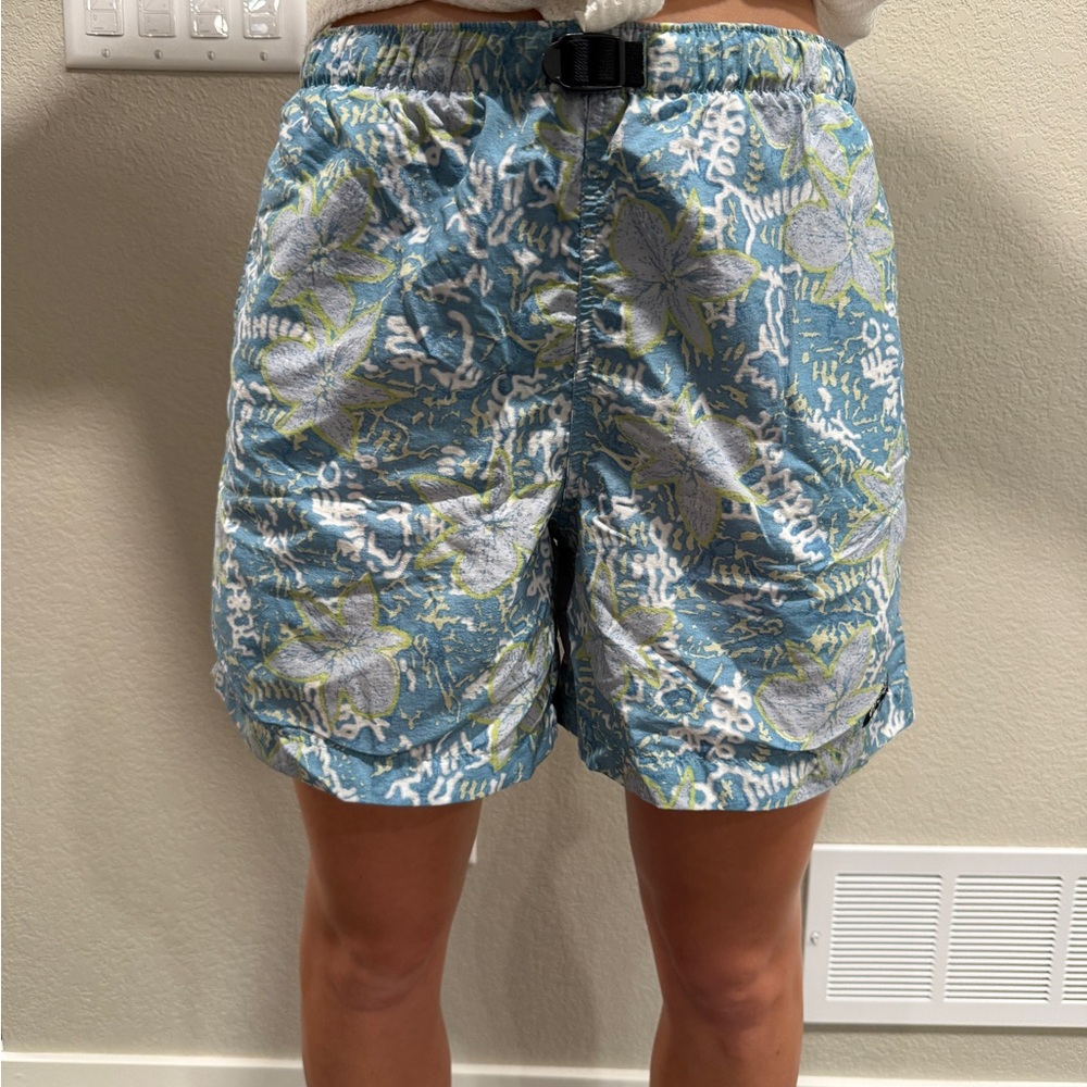 Columbia Blue Floral Elastic-Waist Bermuda Shorts